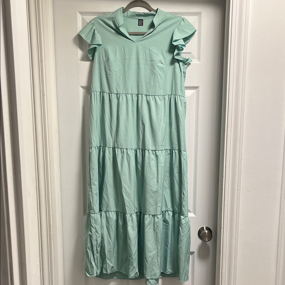 SHEIN Mint Green Ruffle Maxi Dress